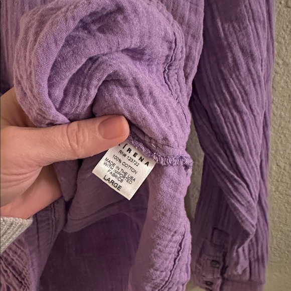 Xirena Purple Lightweight Gauze Cotton Long Sleeve V-Neck Blouse Top Size L - Picture 5 of 7